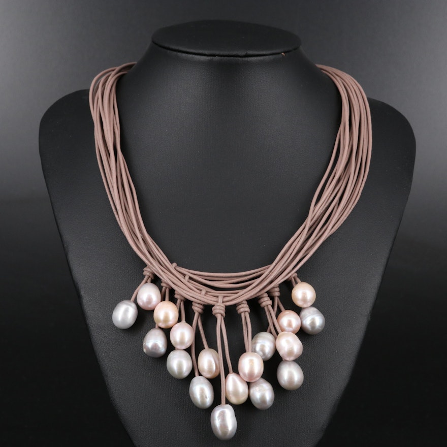 Pearl Drop Bib Necklace with Magnetic Clasp