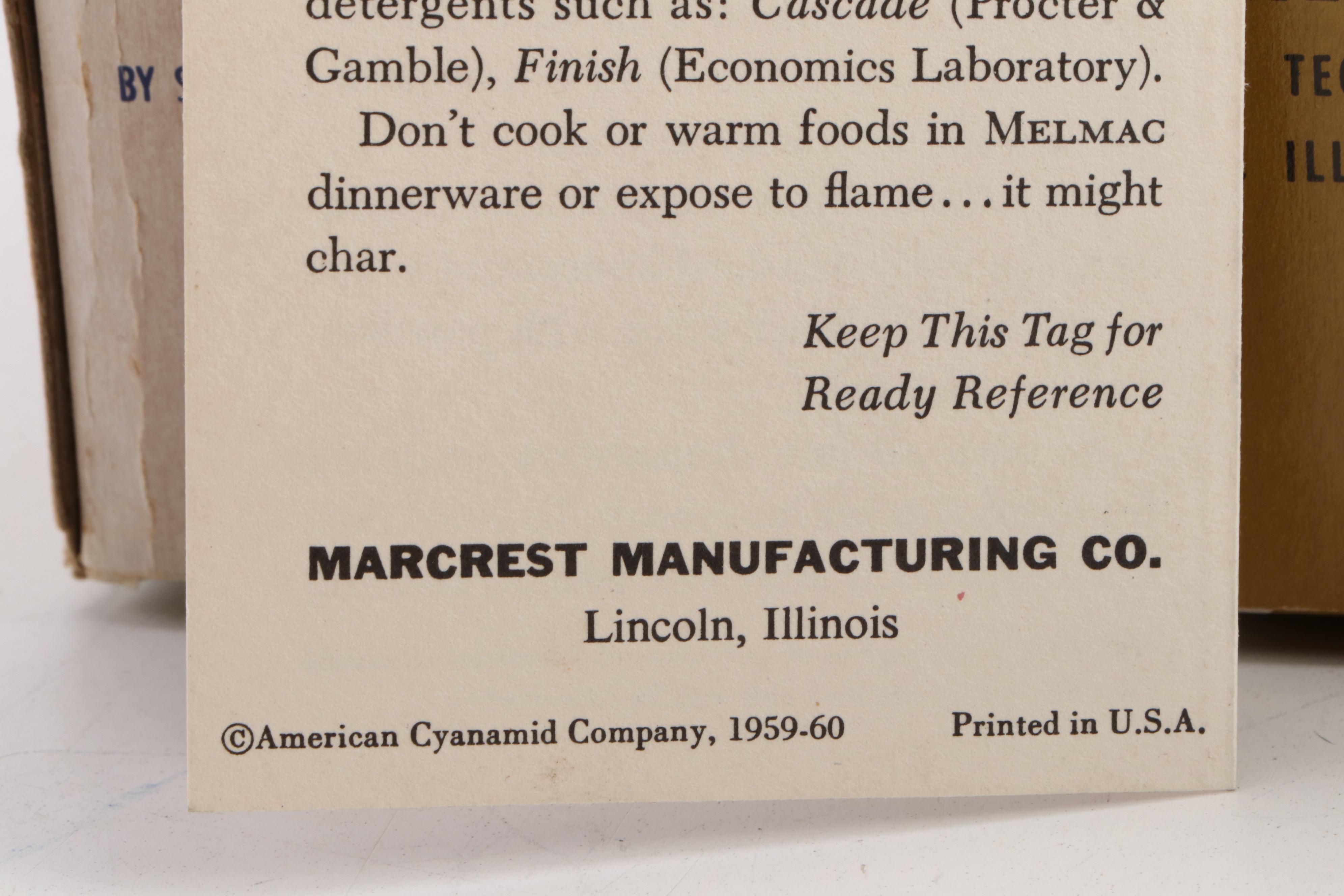 Mar-Crest Melmac "Flower Drum" Dinnerware in Original Packaging, 1950s