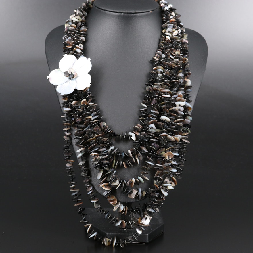 Mother of Pearl Flower Multi-Strand Necklace