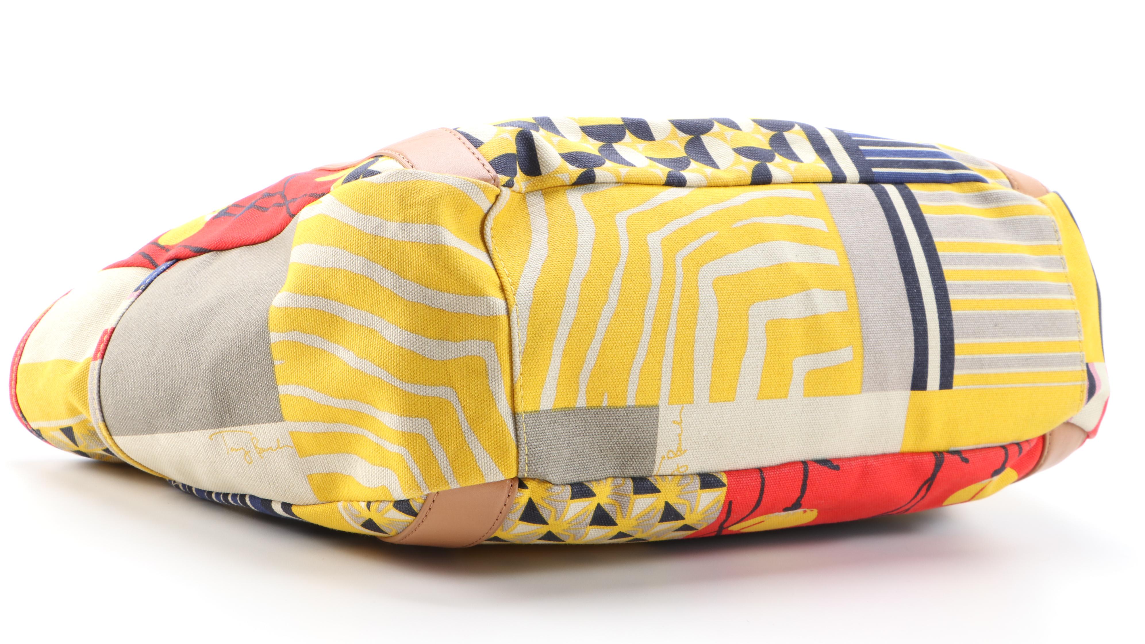 Tory Burch Channing Printed Canvas Tote with Light Brown Leather Trim