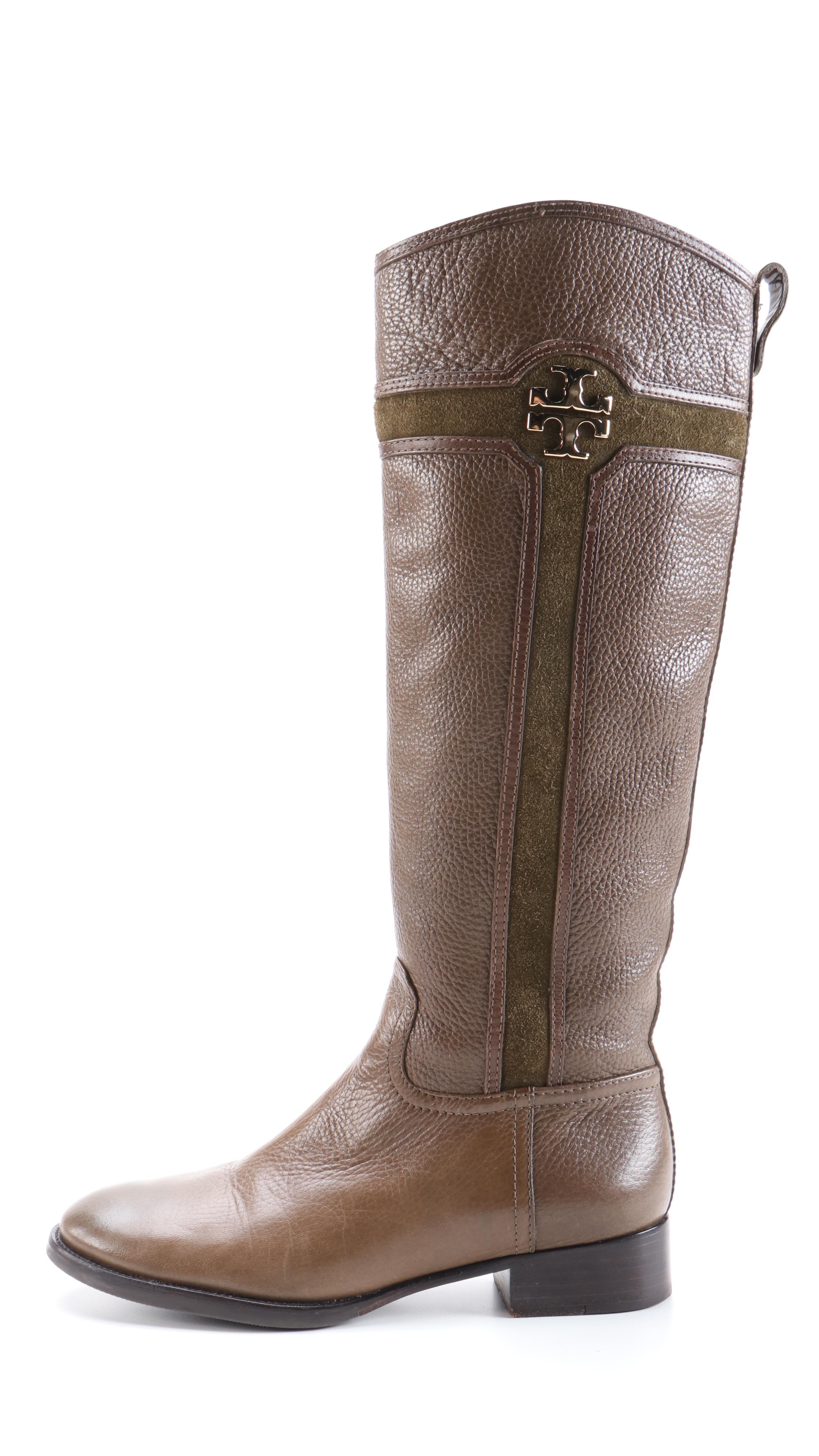 Tory Burch Brown Grained Leather and Suede Boots