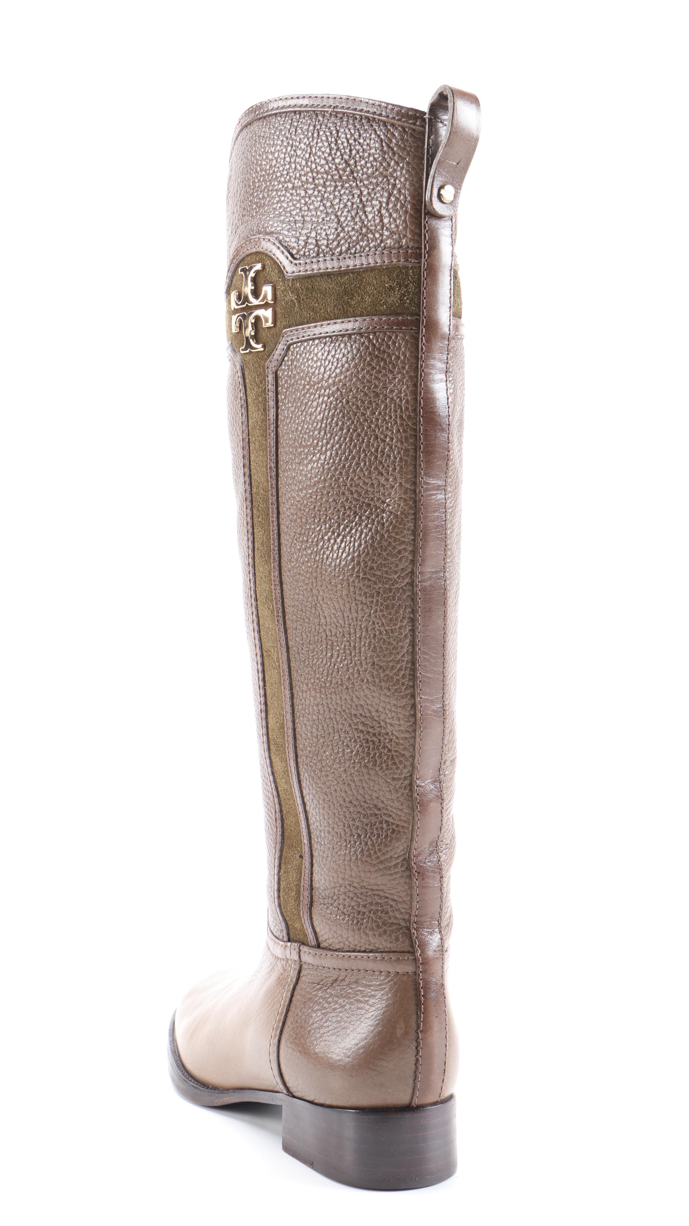 Tory Burch Brown Grained Leather and Suede Boots