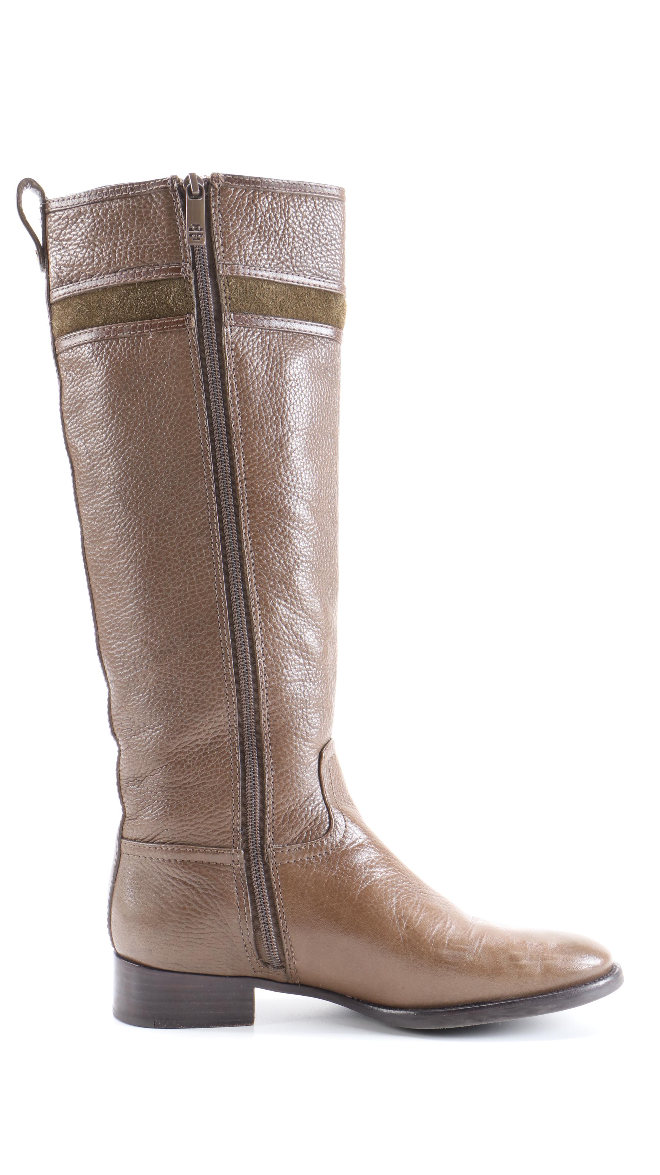 Tory Burch Brown Grained Leather and Suede Boots