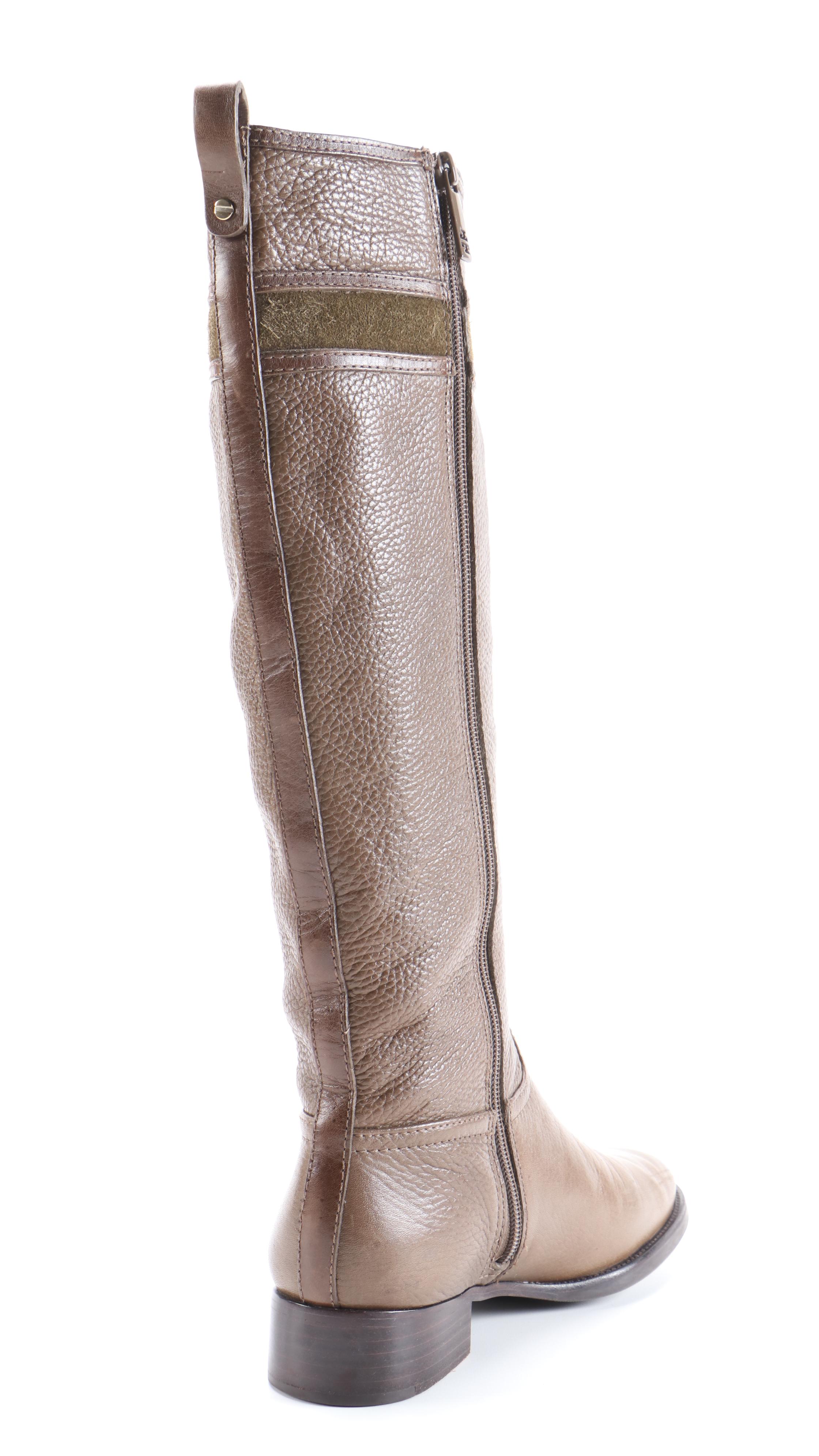 Tory Burch Brown Grained Leather and Suede Boots