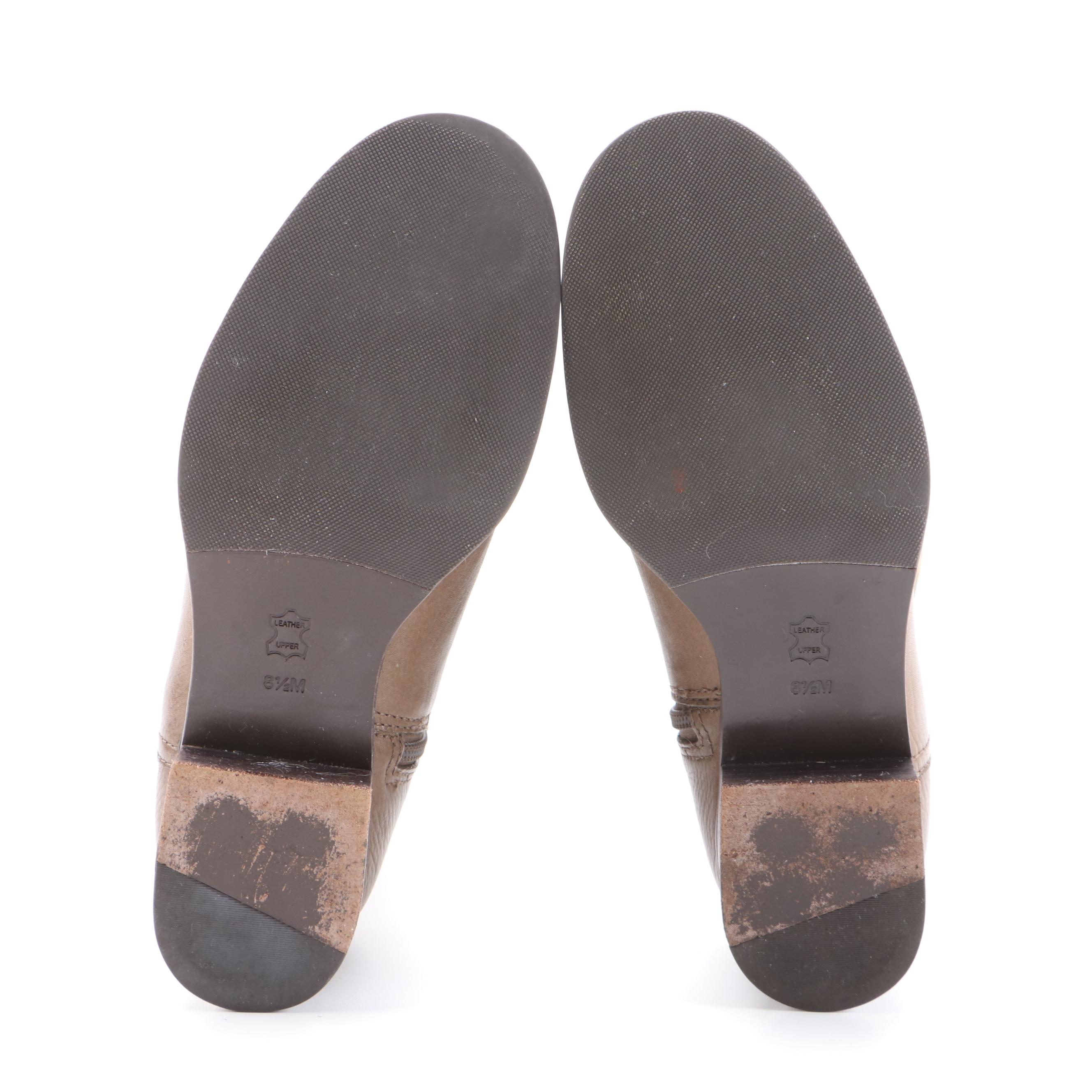 Tory Burch Brown Grained Leather and Suede Boots