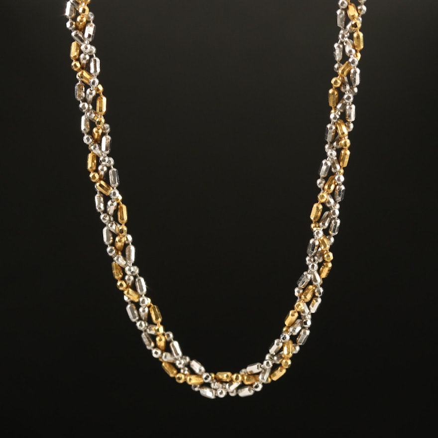 14K Two-Tone Gold Braided Link Chain Necklace