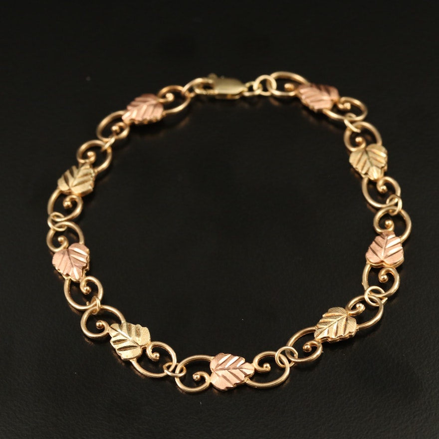 Coleman Co. 10K Tri-Color Gold Leaf Link Bracelet