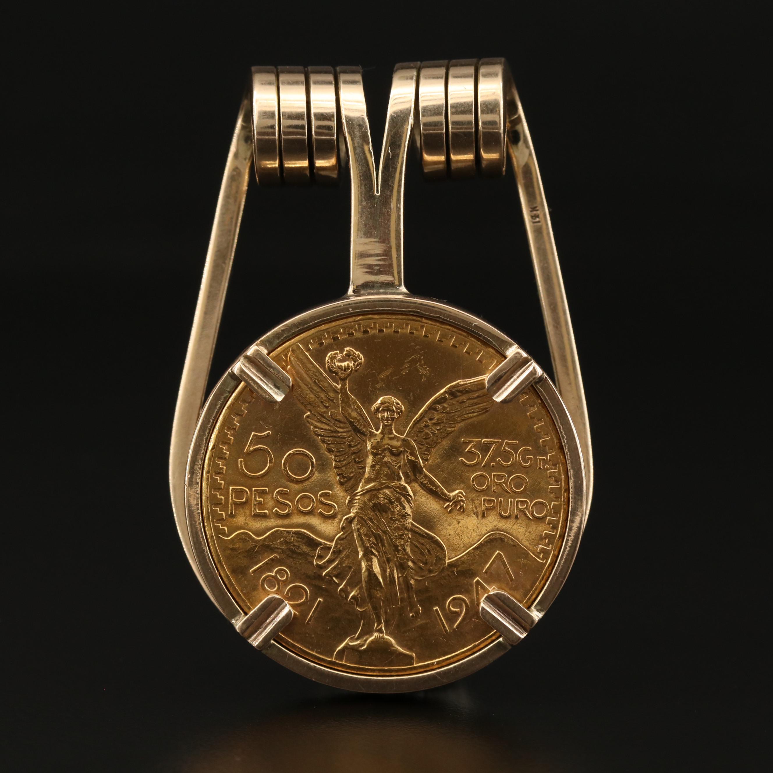 Money Clip with Mexican Fifty Peso Gold Piece