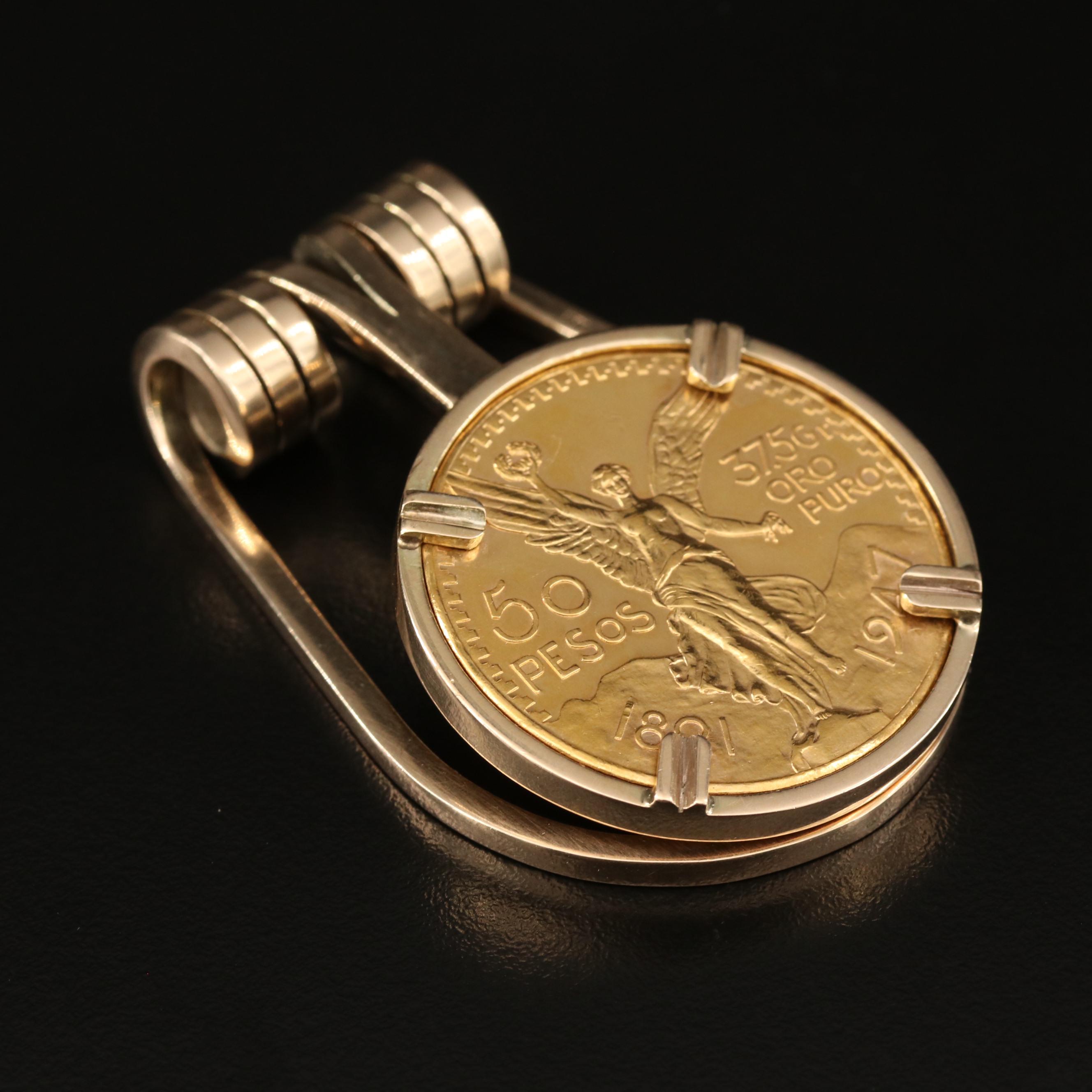 Money Clip with Mexican Fifty Peso Gold Piece