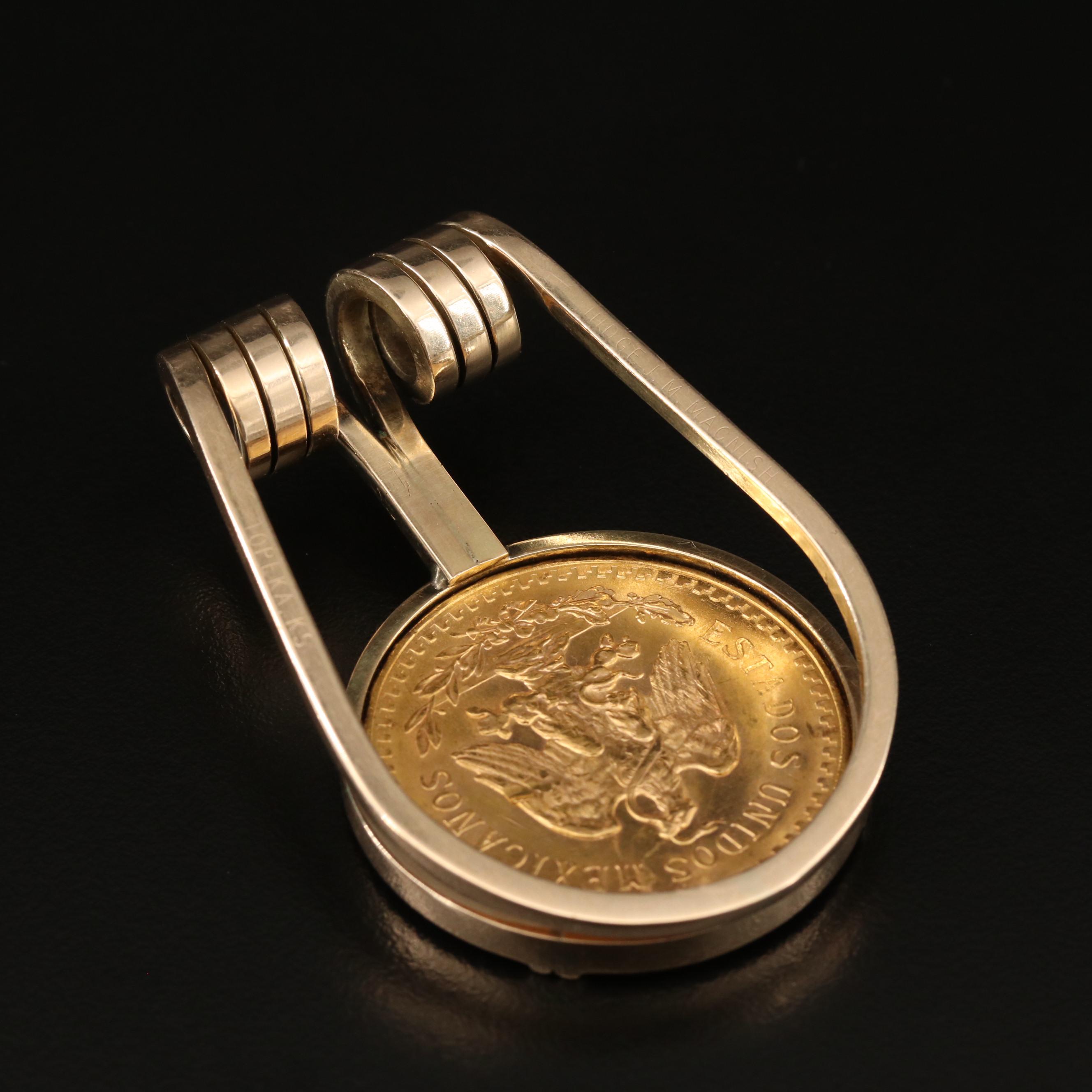 Money Clip with Mexican Fifty Peso Gold Piece