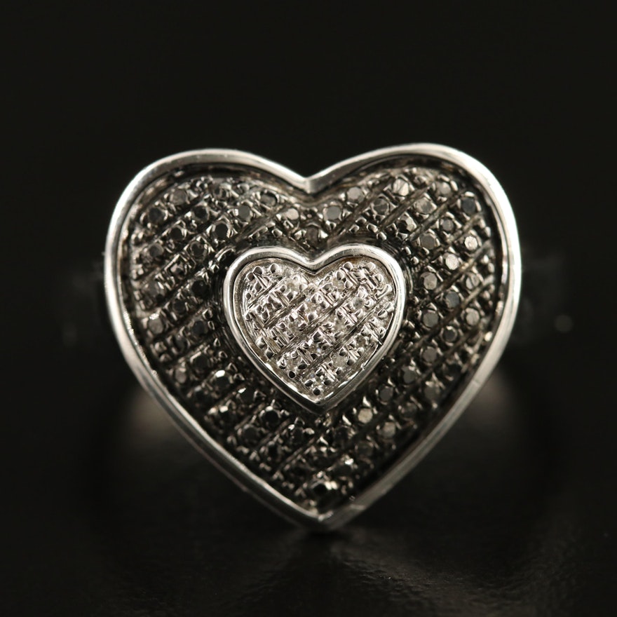 Sterling Pavé Diamond Heart Ring