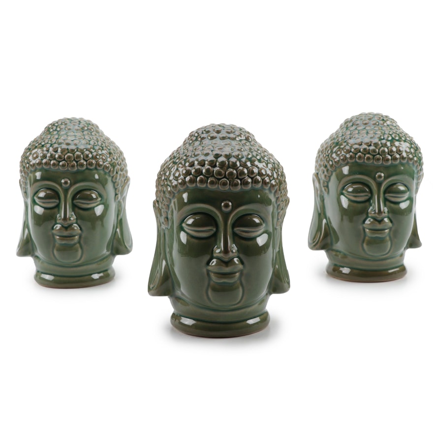 Glazed Ceramic Buddha Head Figurines