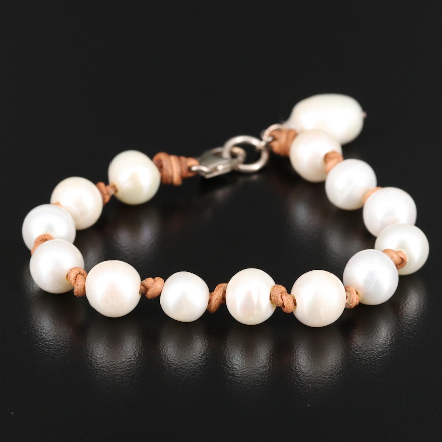 Pearl Knotted Bracelet with Sterling Clasp