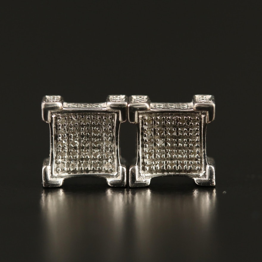 Sterling Diamond Concave Earrings