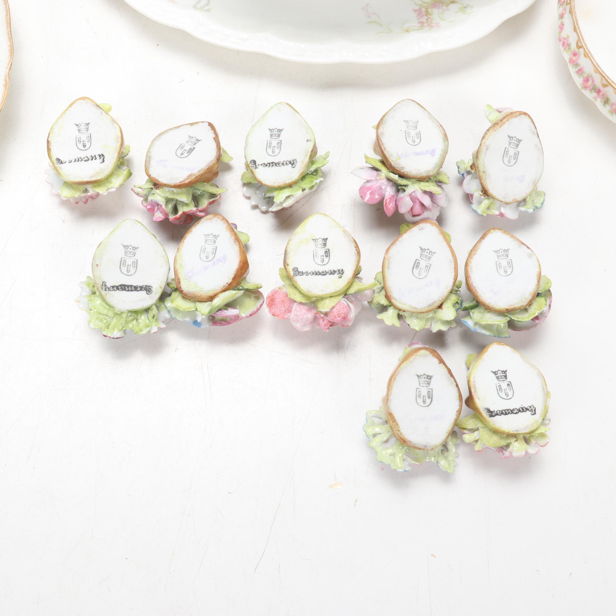 Dresden Plaue-Schierholz Flower Place Card Holders and Other Porcelain, Antique