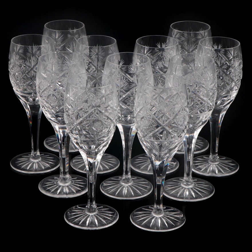 Cut Crystal White Wine Glasses, Mid-20th Century