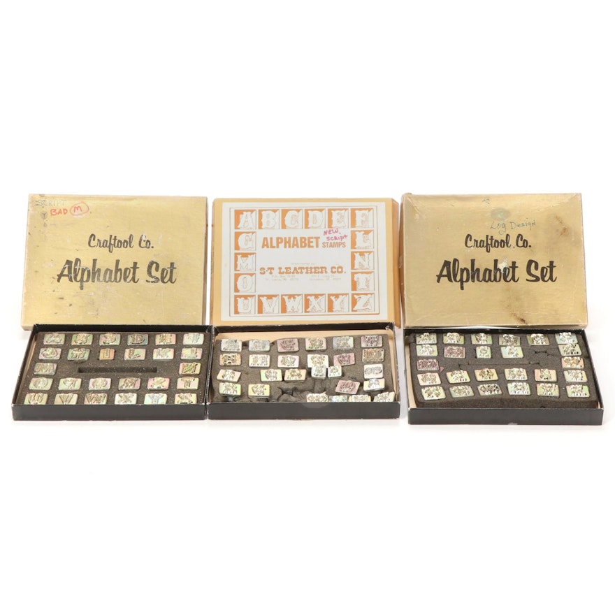 Three Sets of Metal Crafting Alphabet Stamps, Mid-20th Century