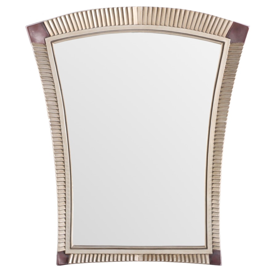 Modernist Flared Pleat-Carved and Beveled Frame Hanging Mirror, Late 20th C