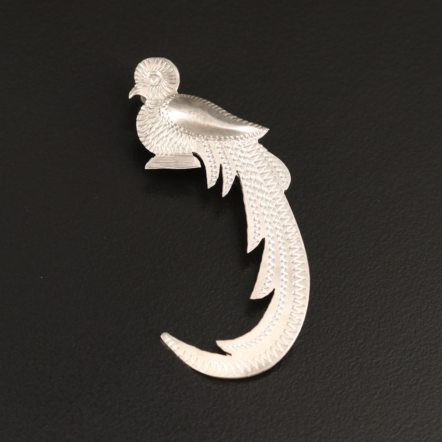 Guatemalan Sterling Silver Quetzal Brooch