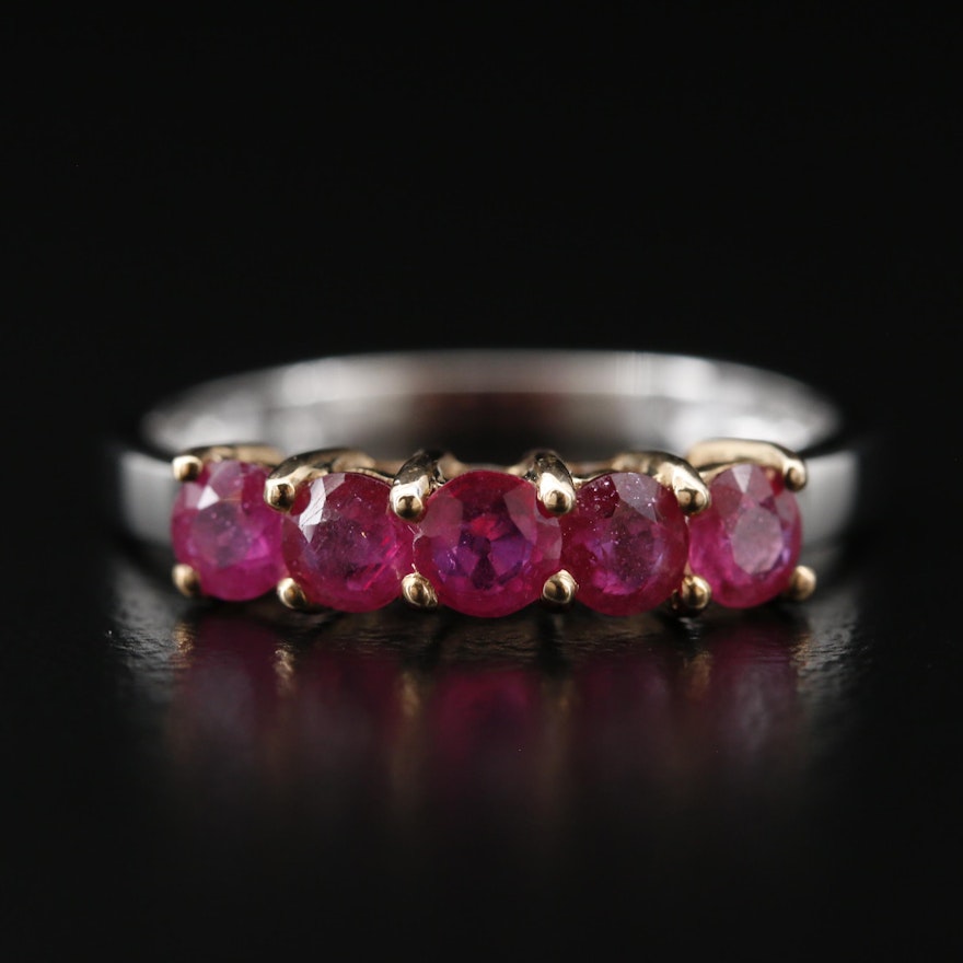 9K Two-Tone Corundum Five Stone Ring