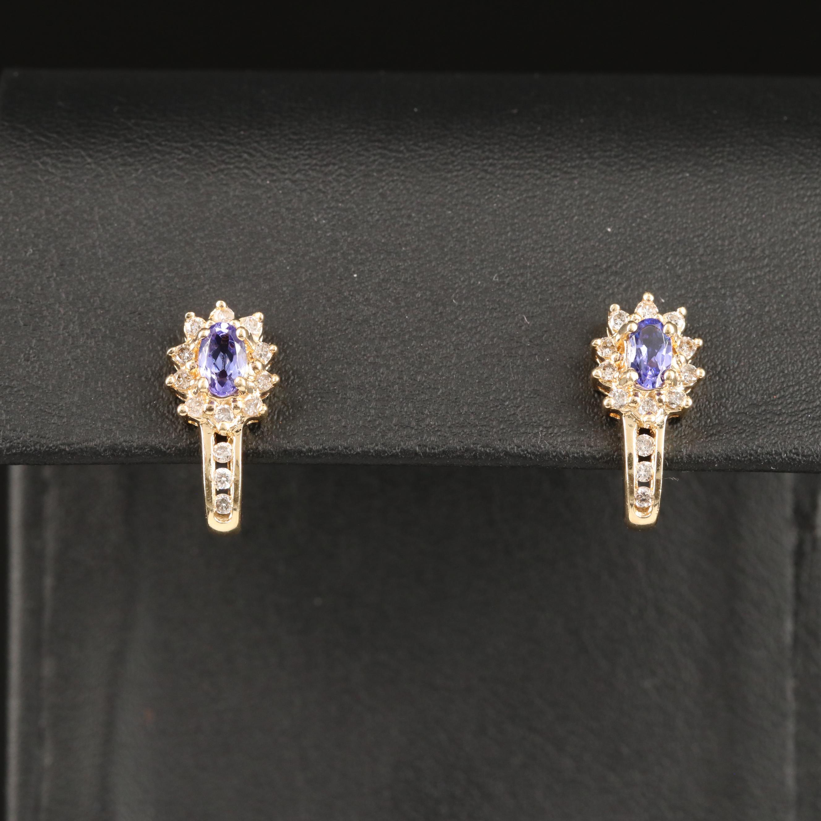 14K Tanzanite and Diamond J Hoop Earrings