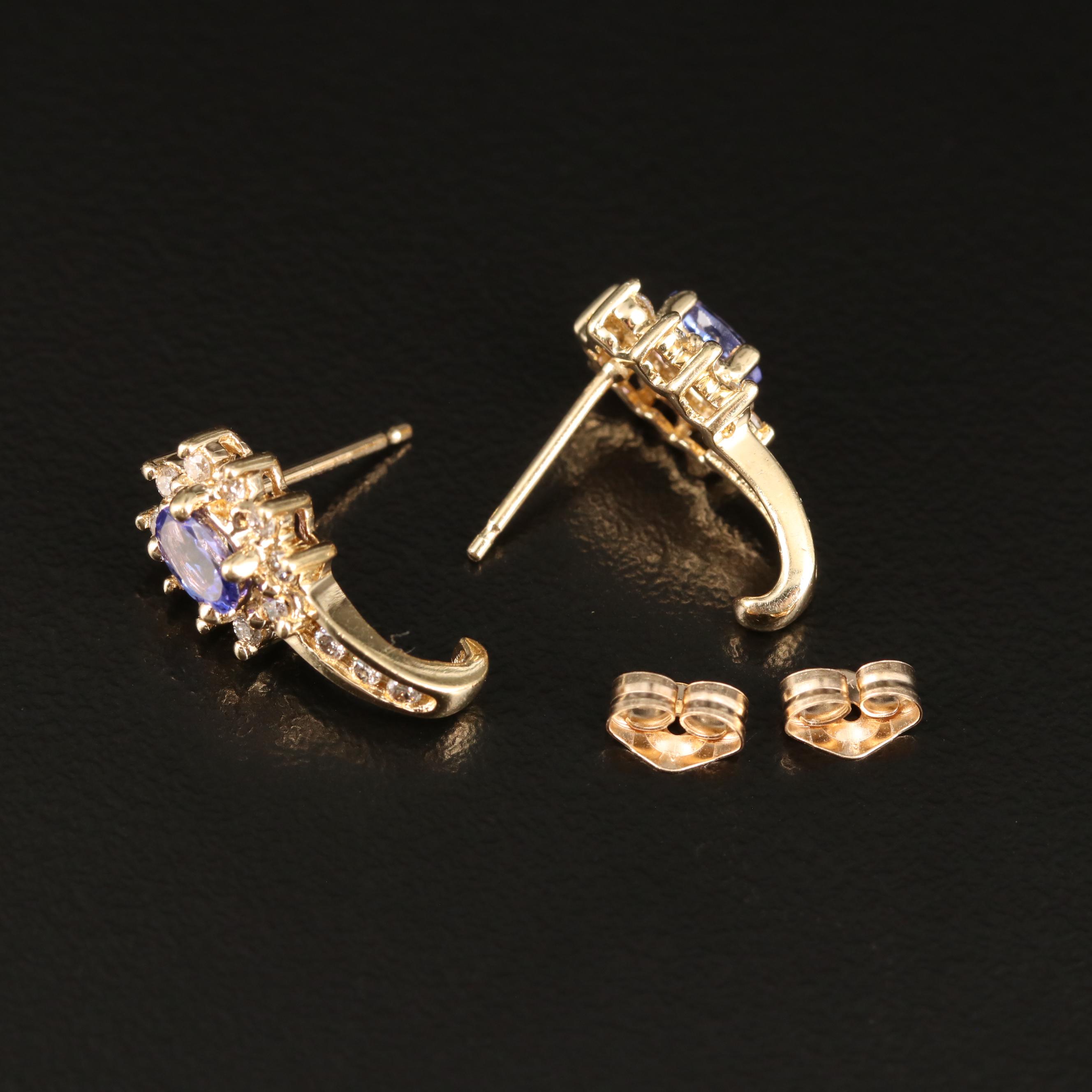 14K Tanzanite and Diamond J Hoop Earrings