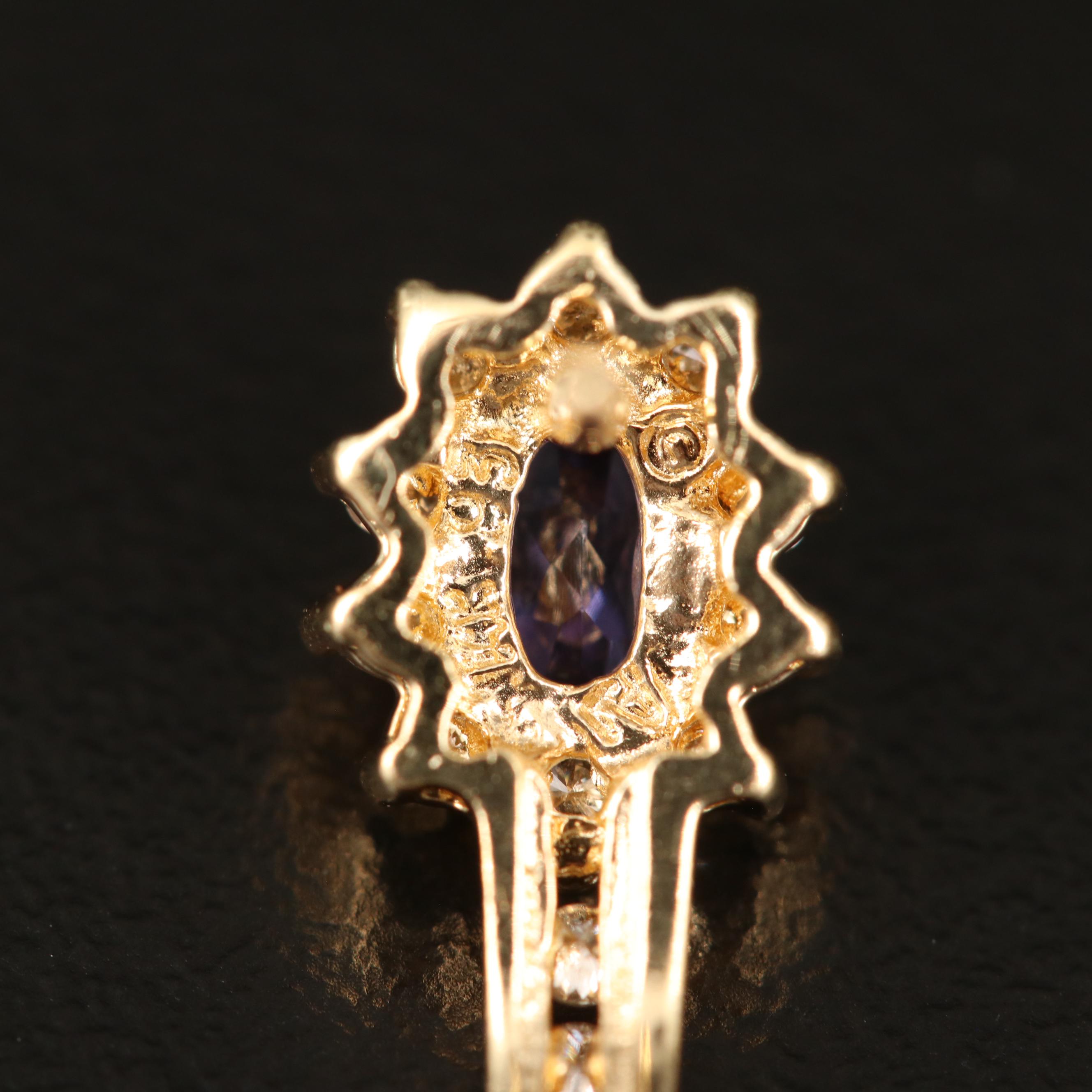 14K Tanzanite and Diamond J Hoop Earrings