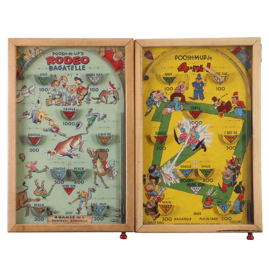 Northwestern Products Co. "Push-M-Up" Baseball and Rodeo Bagatelle Games, 1930s