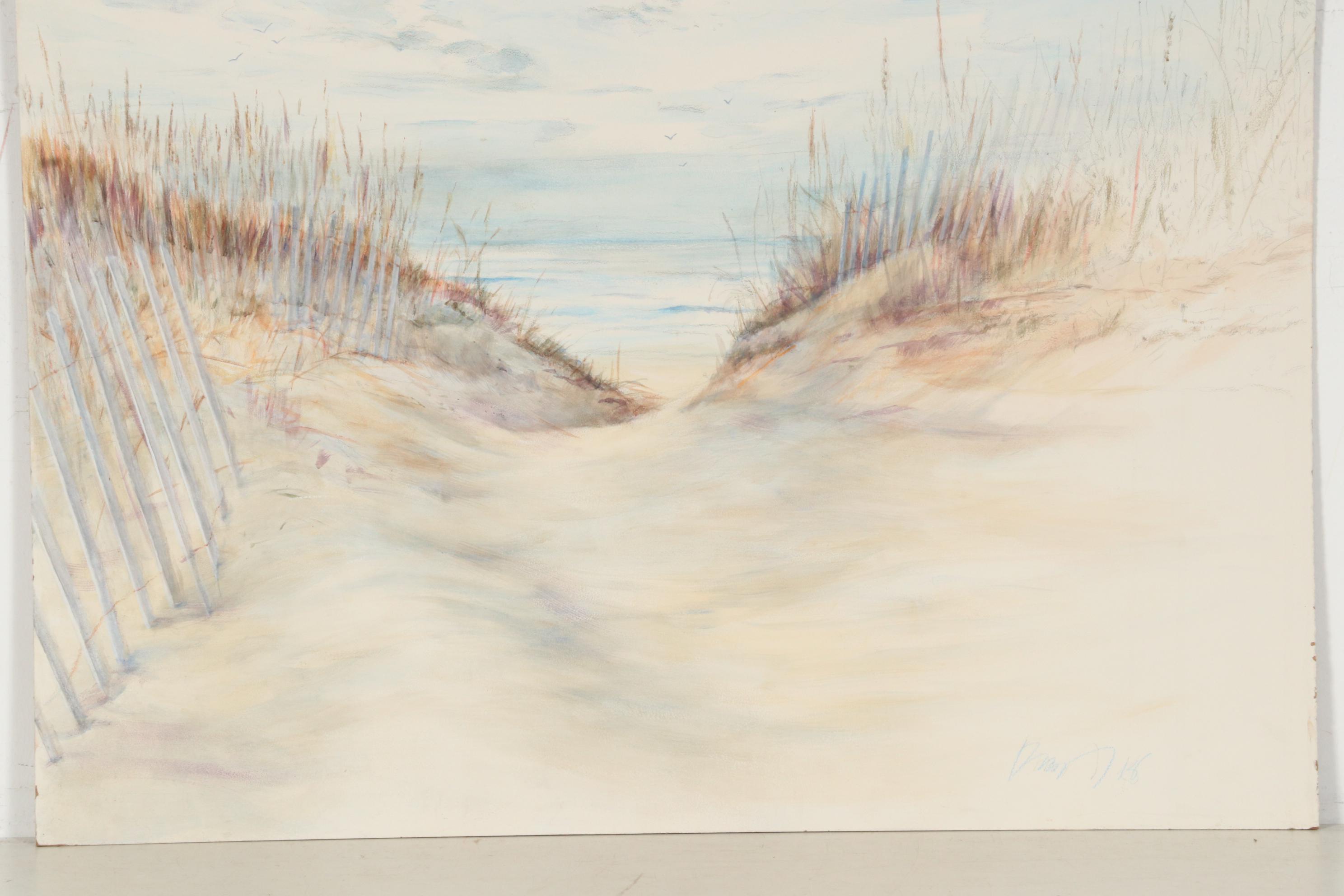Jennifer Rempel Mixed Media Drawing of Beach Dune Landscape, 2018