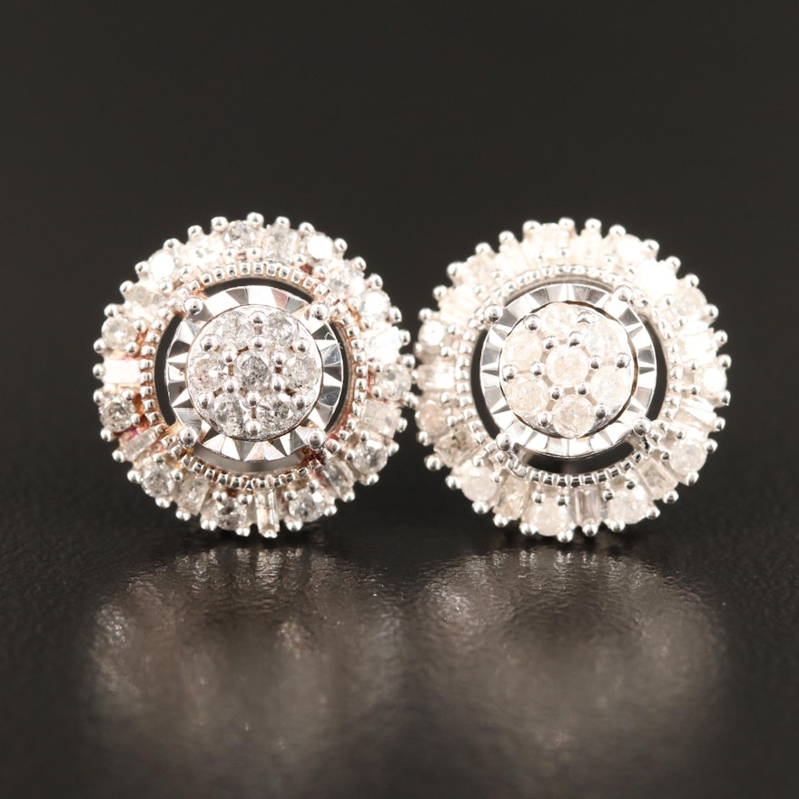 Sterling Silver Diamond Cluster Earrings with Halos