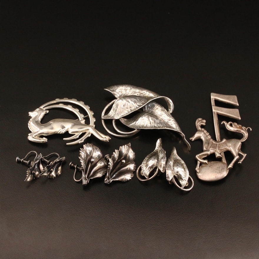 Sterling Silver Jewelry Selection Featuring Carousel Horse Brooch