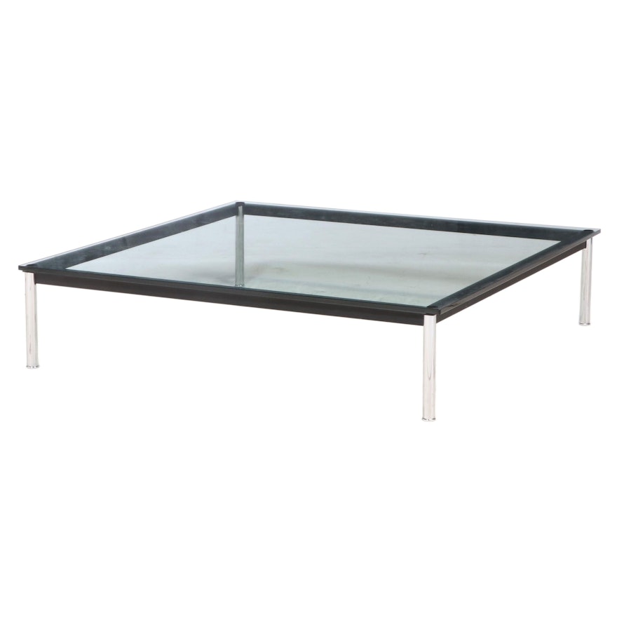 Cassina Modern Glass Top Chrome Coffee Table Designed by Le Corbusier
