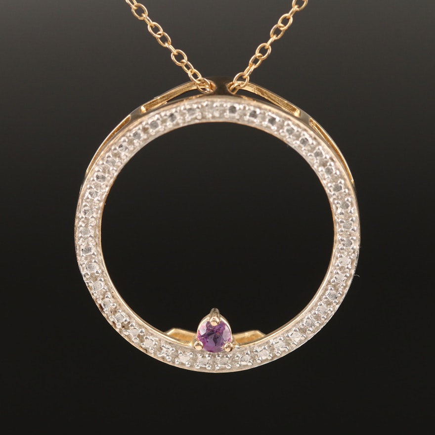 Sterling Silver Amethyst and Diamond Circle Necklace