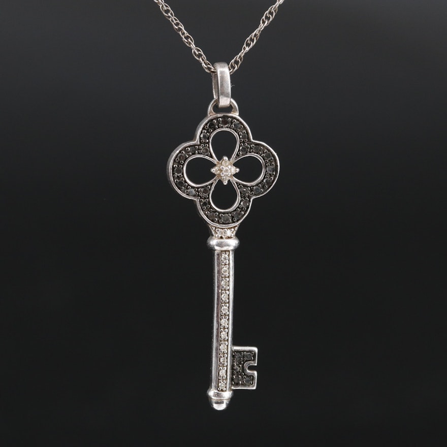 Sterling Diamond Key Pendant Necklace