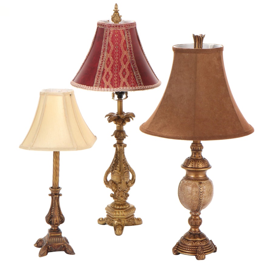 Gilt Rococo and Neoclassical Style Composite Table Lamps, Late 20th Century