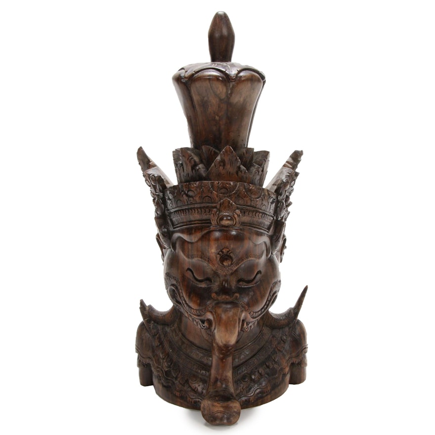 Hindu Wooden Bust of Ganesha