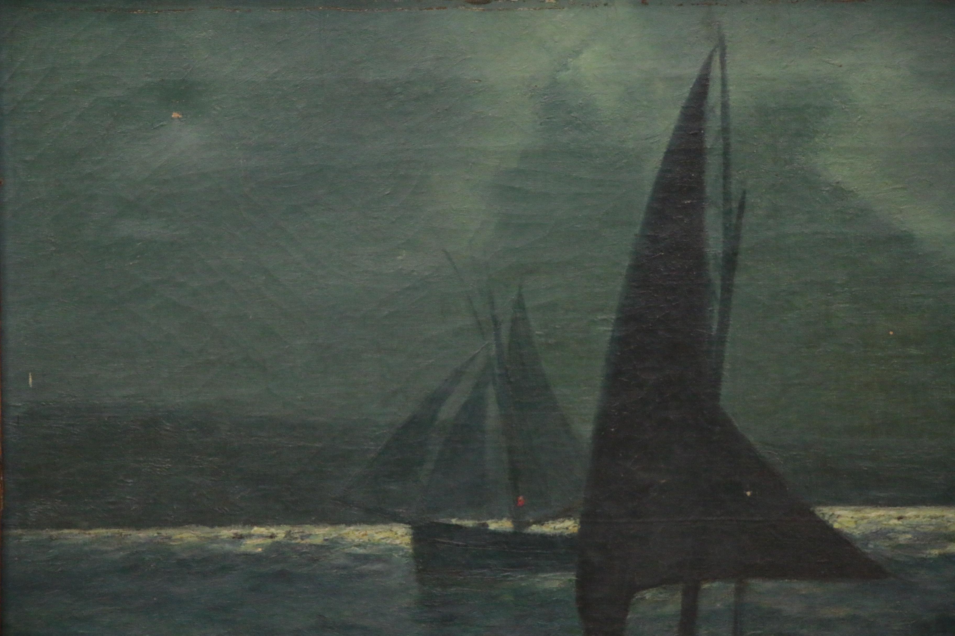 Lionel Walden Nautical Seascape Oil Painting with Sailboats, Early 20th Century