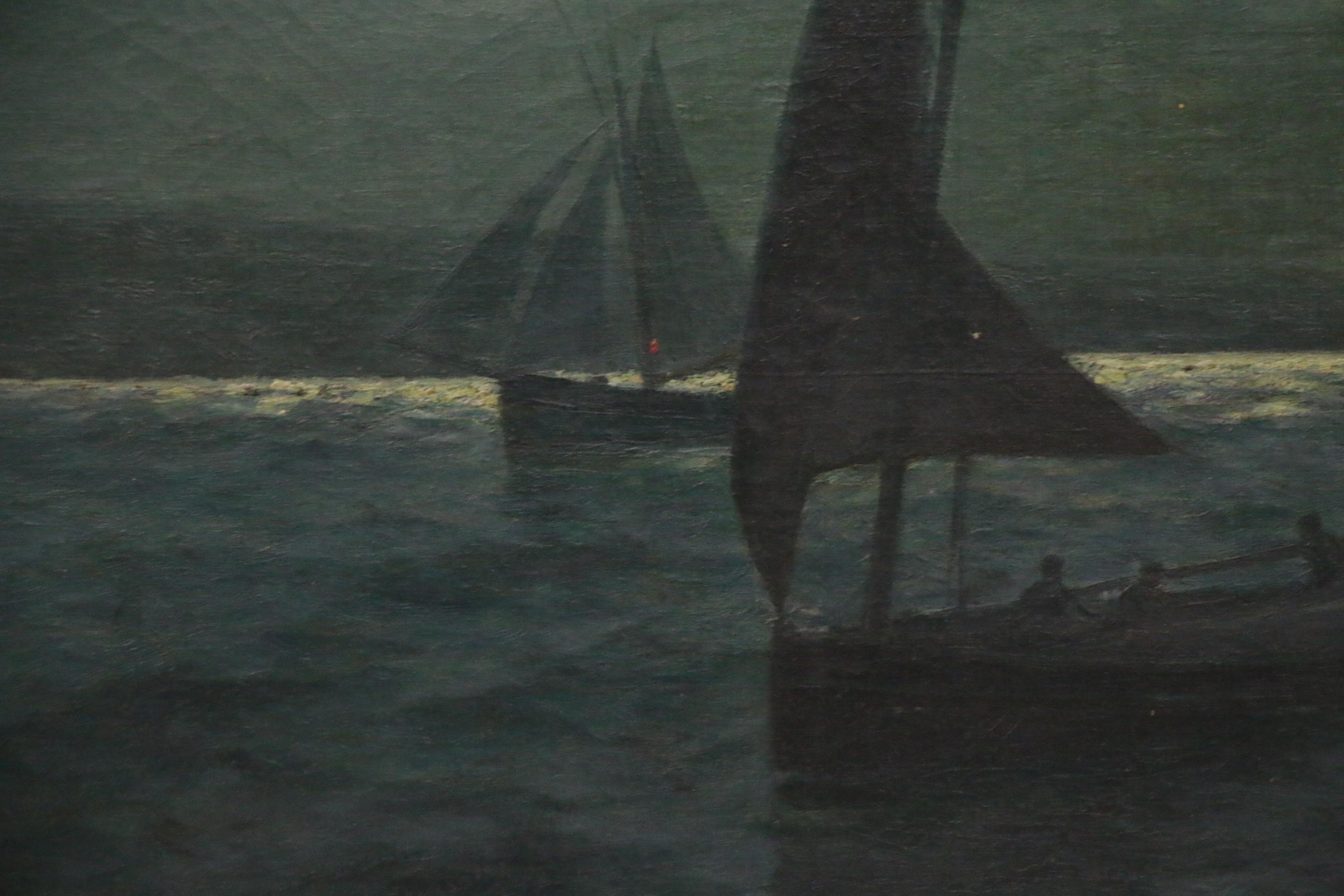 Lionel Walden Nautical Seascape Oil Painting with Sailboats, Early 20th Century