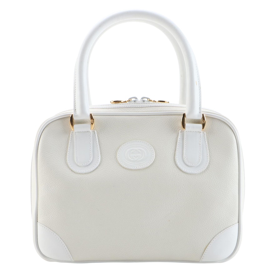 Gucci Satchel in Off-White Grained Leather and White Smooth Leather