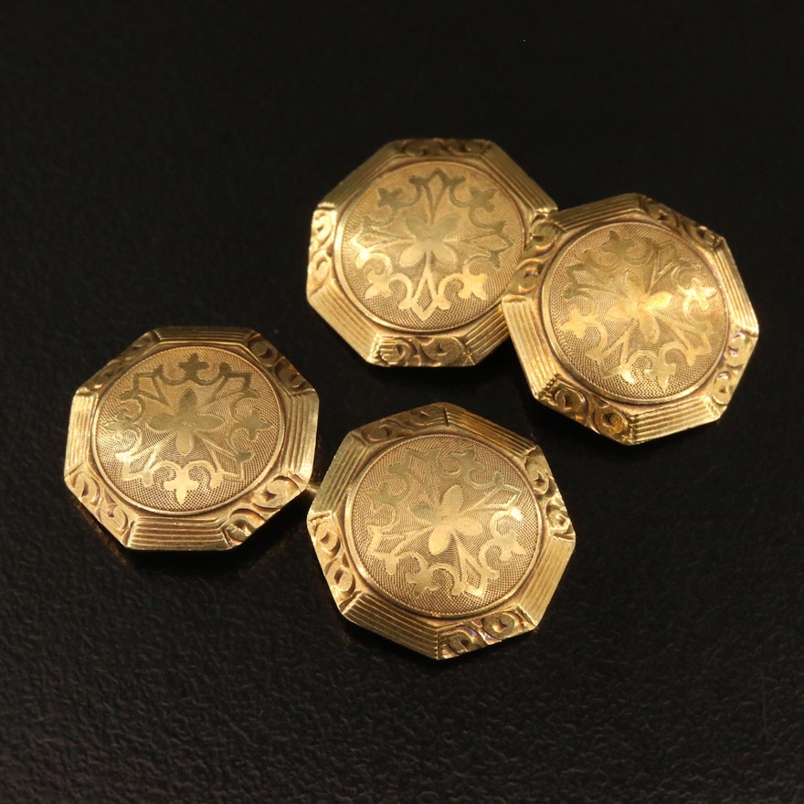 Antique Lebolt & Co. 14K Octagon Cufflinks with Engraved Pattern