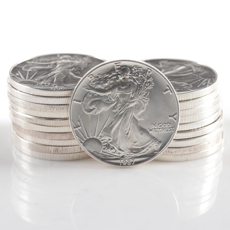 Twenty 1987 American Silver Eagle Bullion Coins