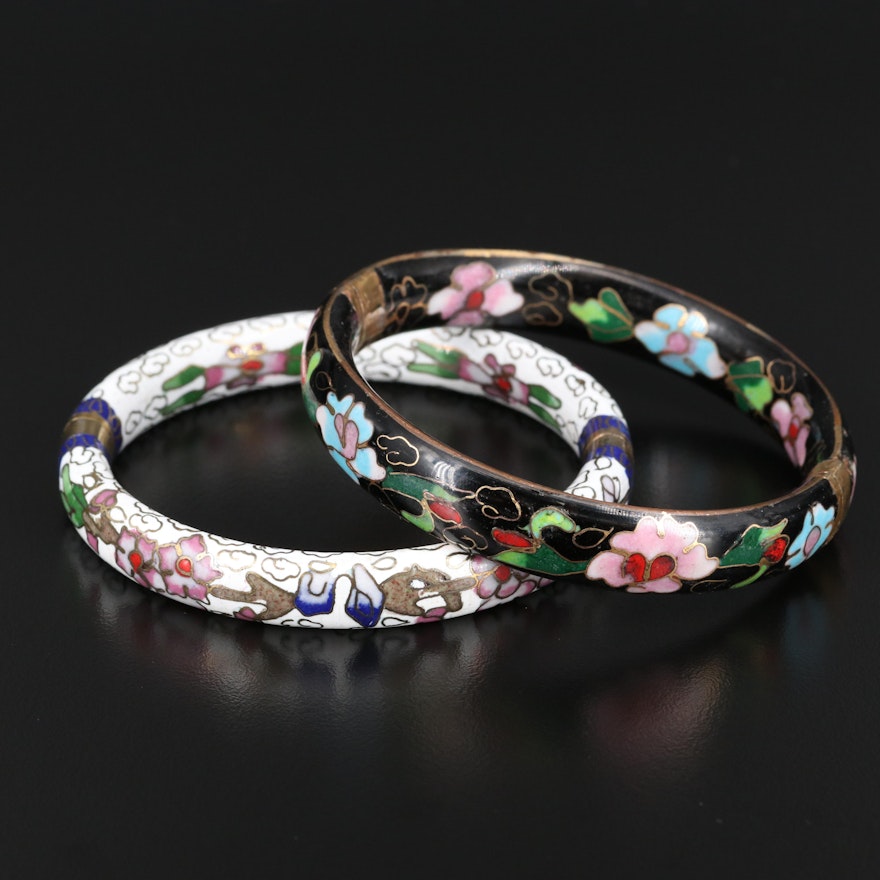 Hinged Bangles Featuring Floral Enamel Patterns