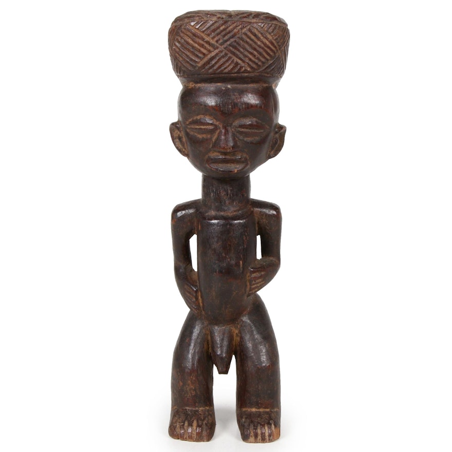 Lwena Style Wooden Standing Male Figure Sculpture, Central Africa