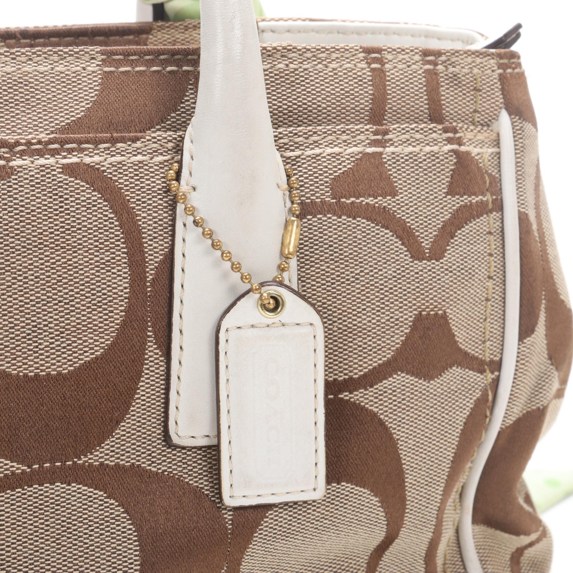 Coach Hampton Madeline Tote Bag in Signature Canvas and White Leather