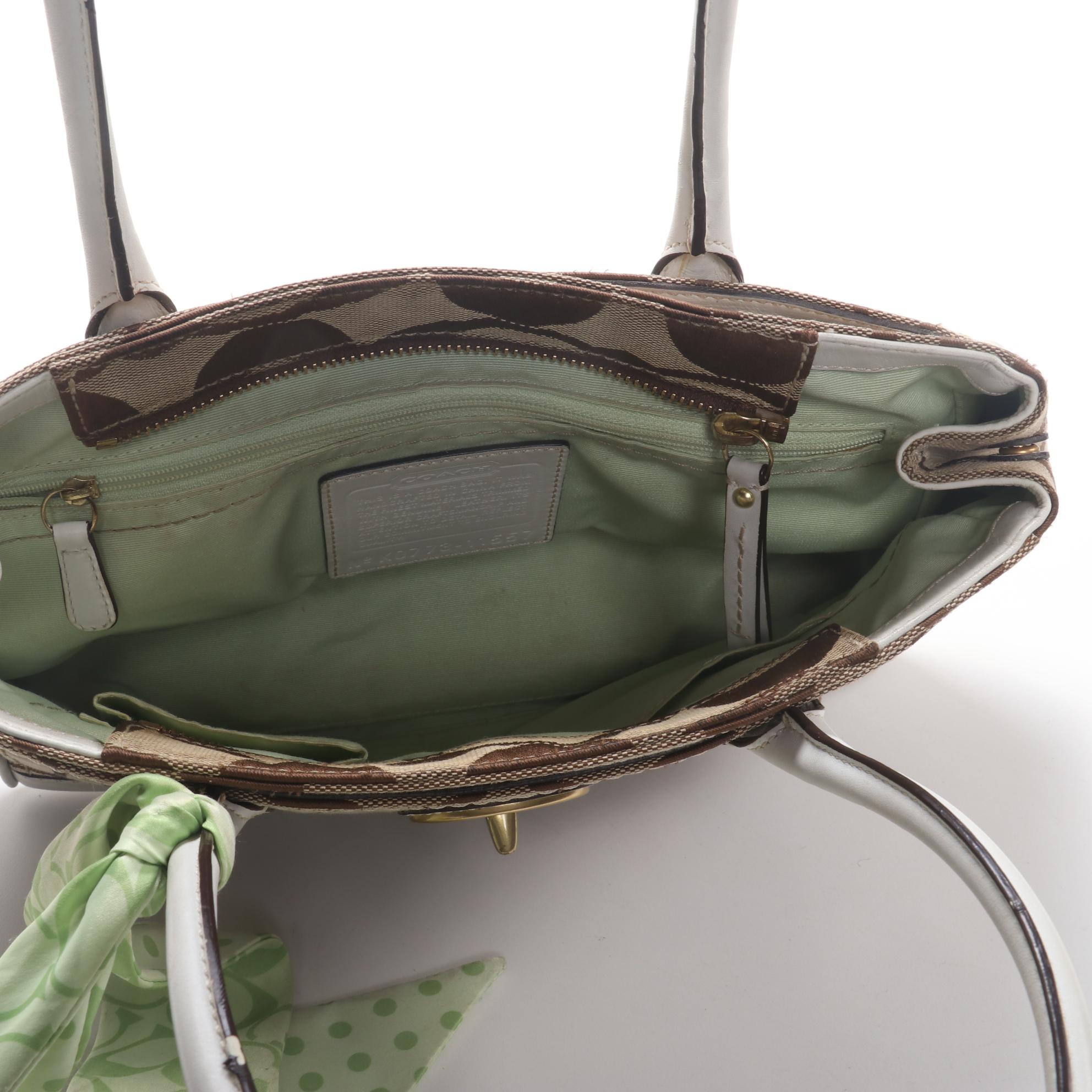 Coach Hampton Madeline Tote Bag in Signature Canvas and White Leather