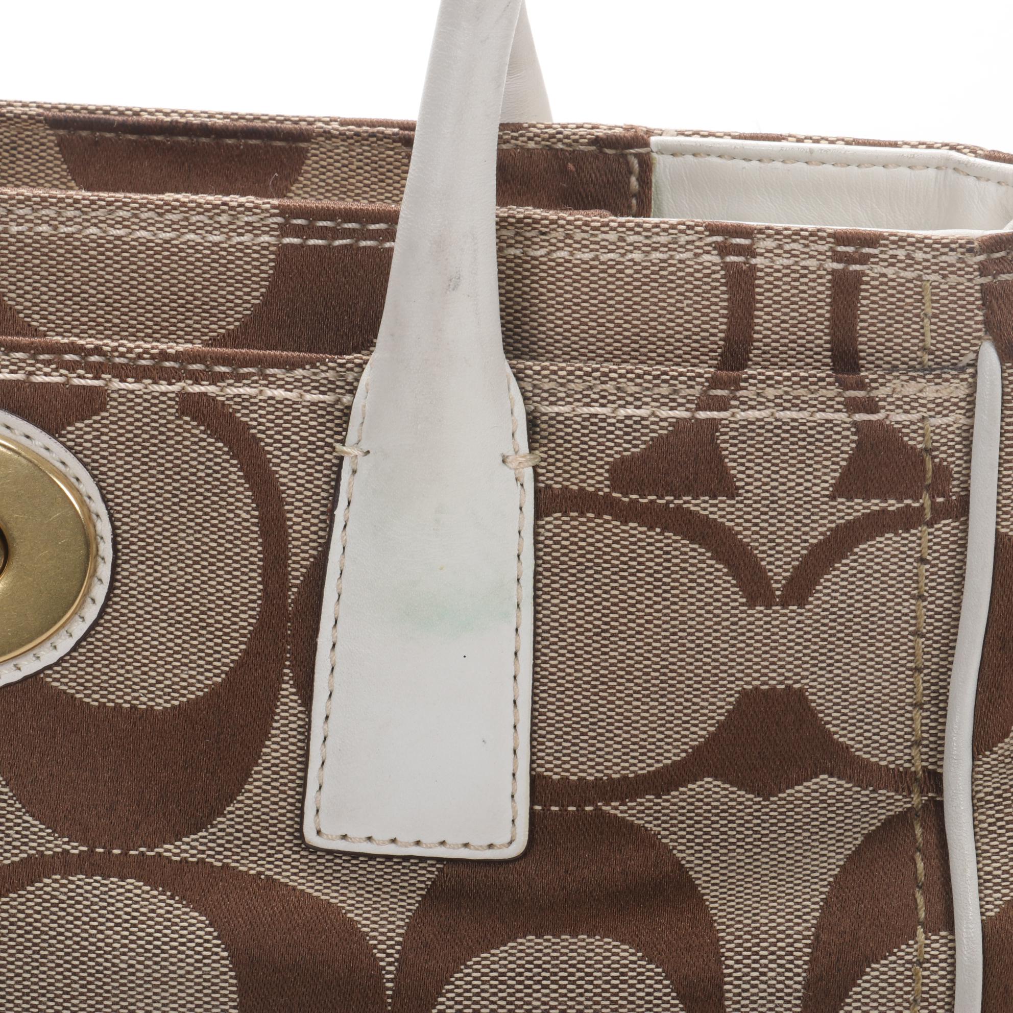 Coach Hampton Madeline Tote Bag in Signature Canvas and White Leather