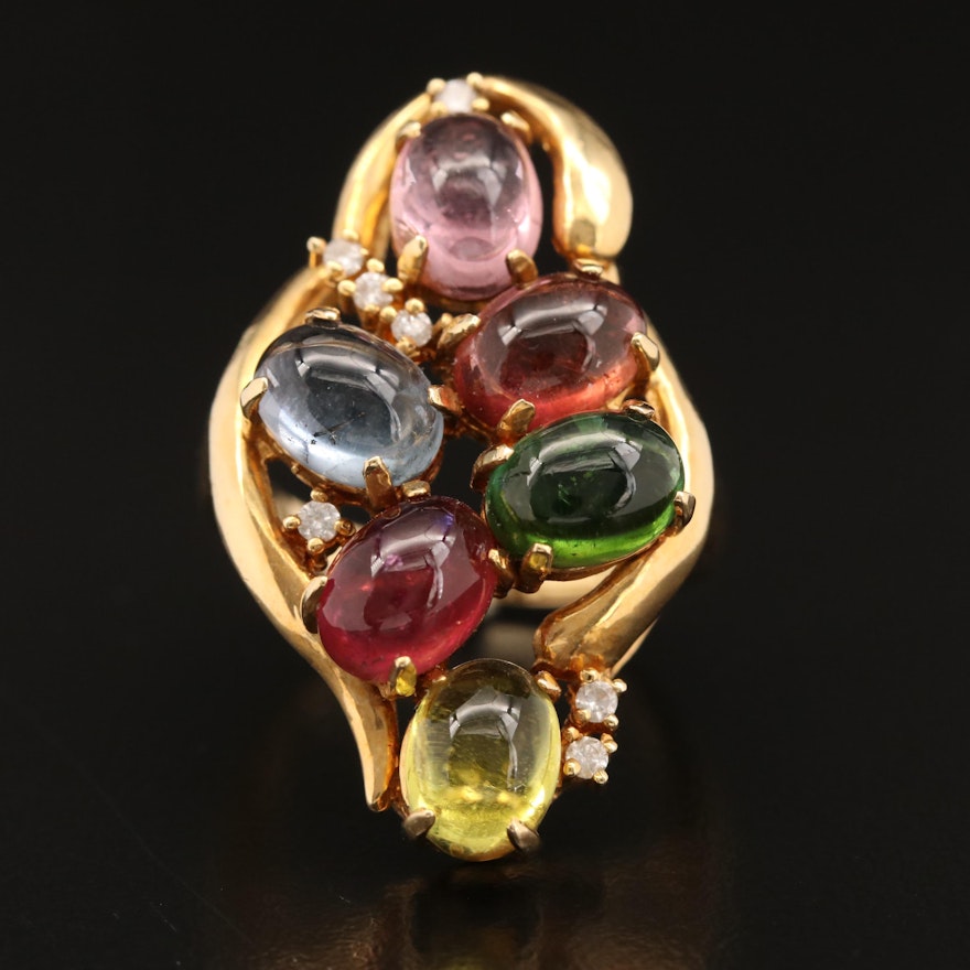 18K Multi-Colored Tourmaline and Diamond Openwork Ring