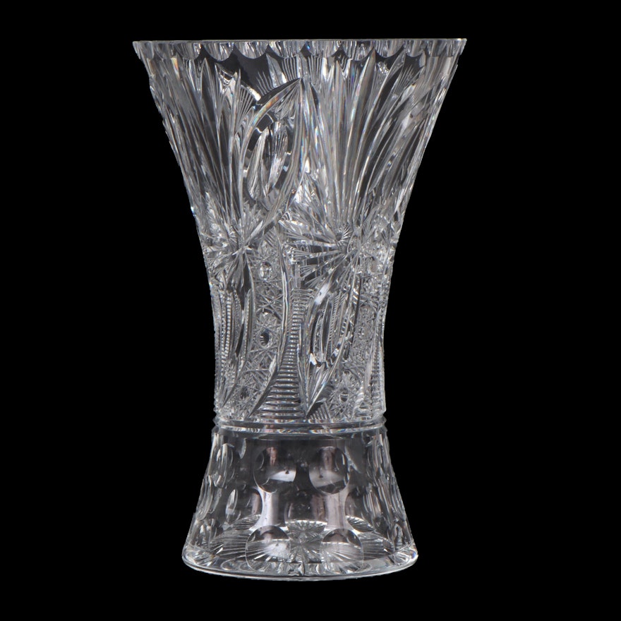 American Brilliant Style Cut Glass Flared Vase