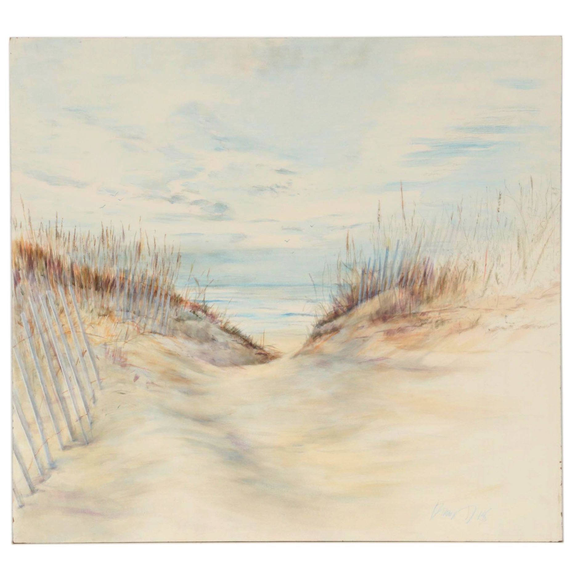 Jennifer Rempel Mixed Media Drawing of Beach Dune Landscape, 2018