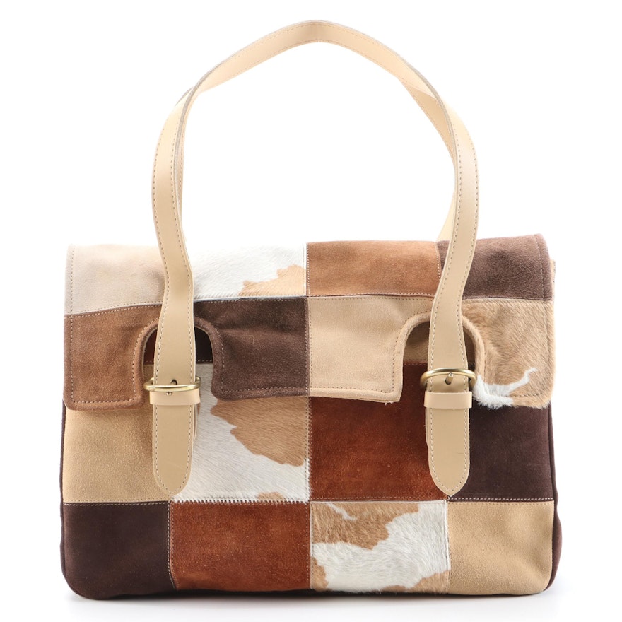 Co-Lab by Chris Kon Patchwork Calf Hair and Suede Shoulder Bag